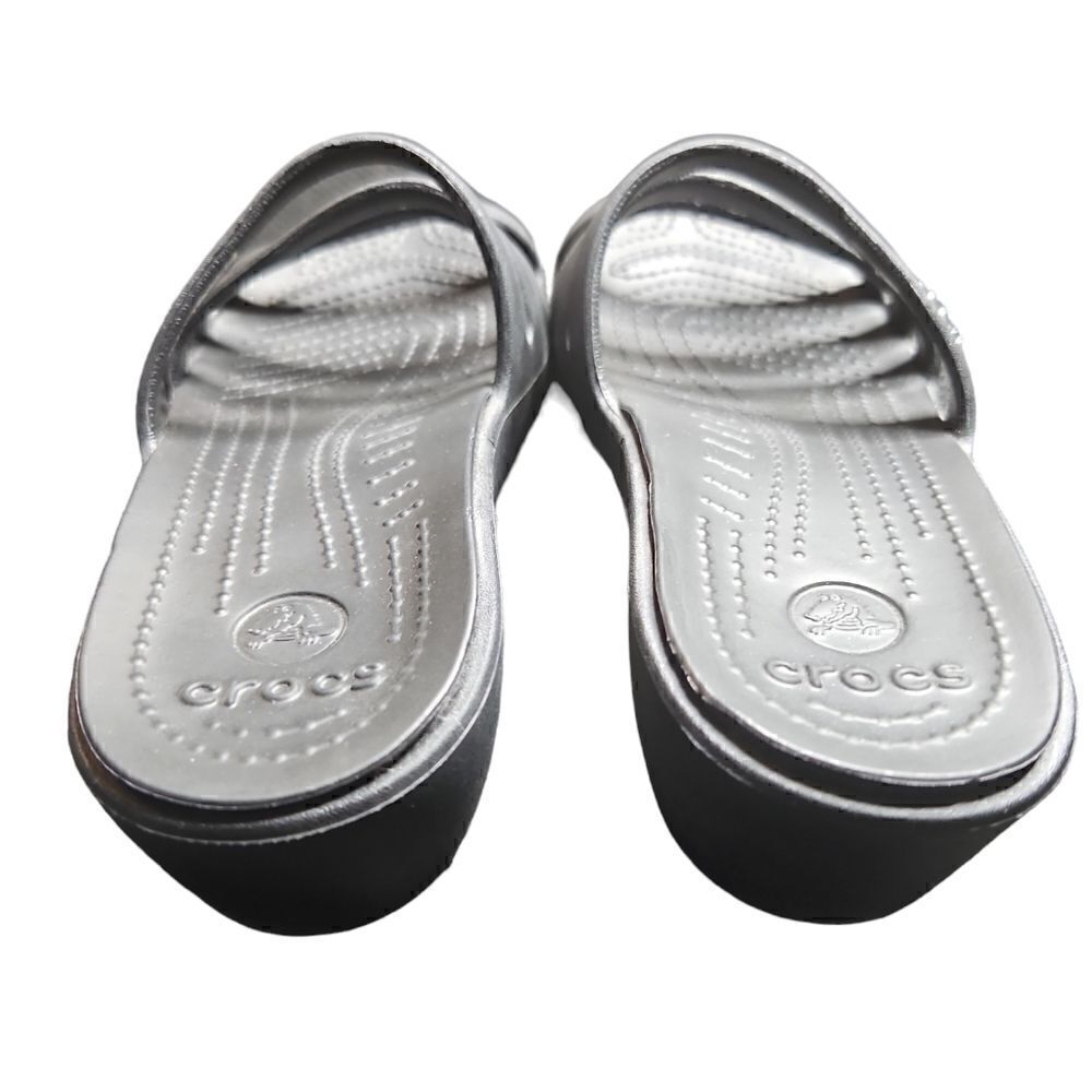 CROCS RHONDA Size 6 Black Strappy Wedge Slip On Sandals; Preloved